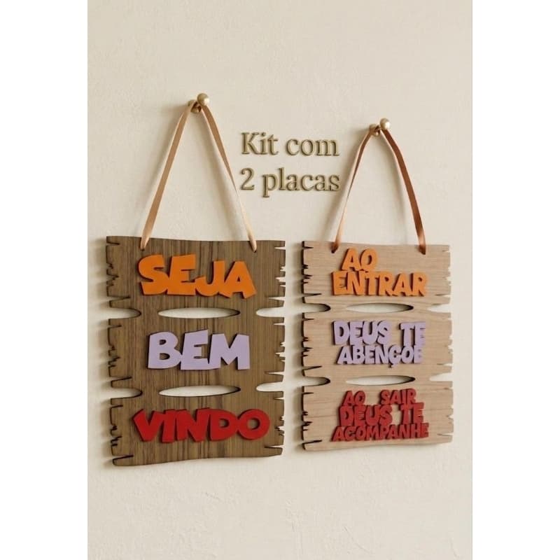 Placa quadro decorativa Seja bem vindo e ao entrar Deus te Abençoe ao sair Deus te acompanhe kit 2 placas