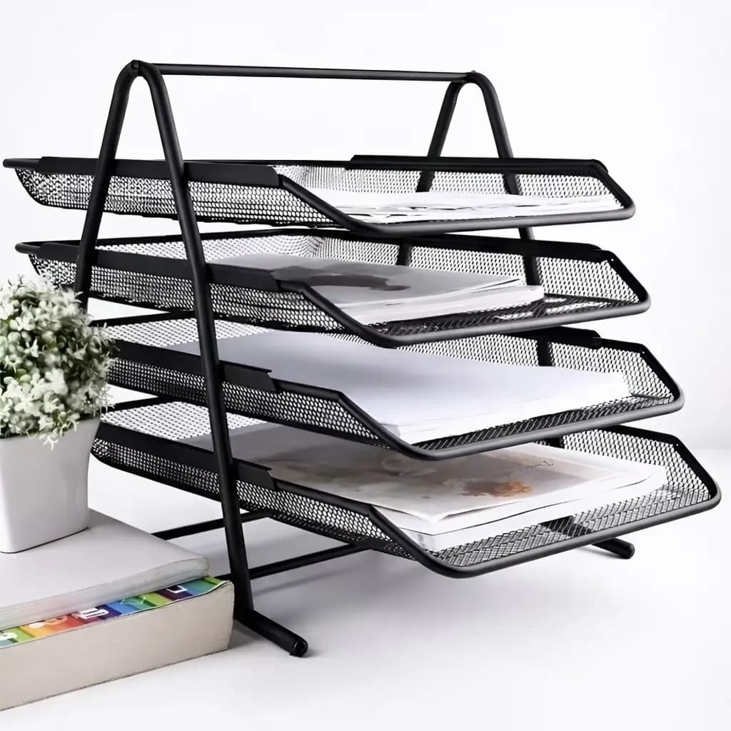 Porta Documentos 4 Camadas Em Malha De Metal - Organizador De Escritório Vertical