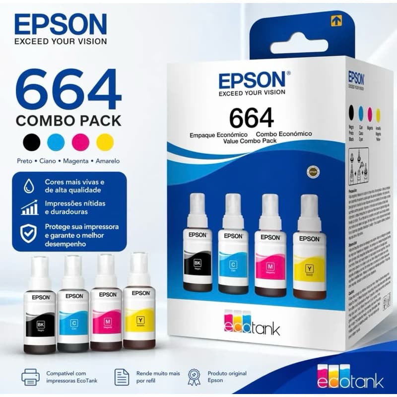 Kit 4 Tintas 664 Para L110 L120 L200 L210 L220 L350 L355