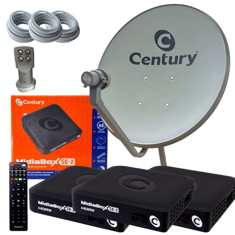 Kit Antena Parabólica Ku Century 60cm com 3 Midiabox SE2