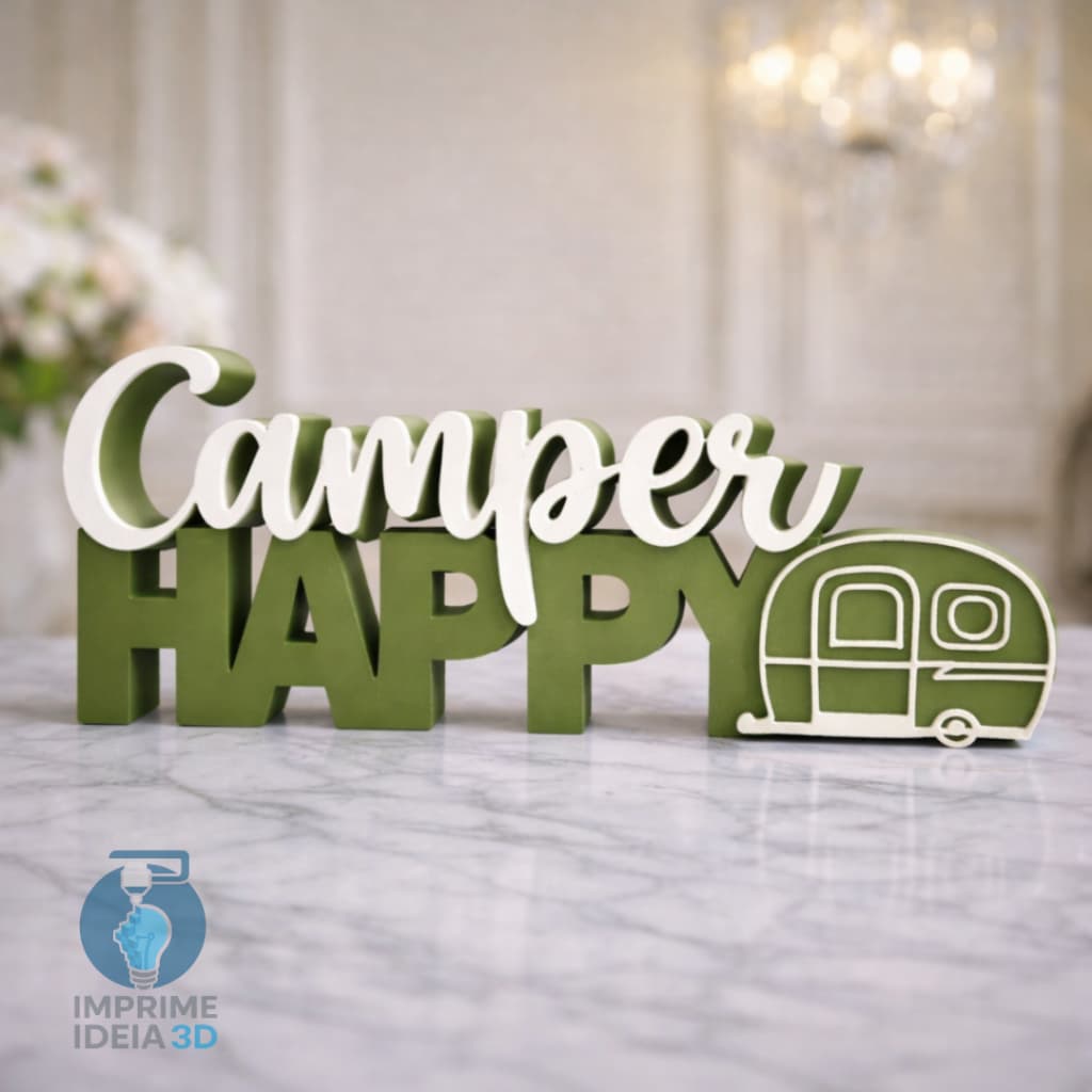 Letreiro Decorativo Camper Happy 3D Placa Trailer Motorhome Camping Enfeite Mesa Presente REF151