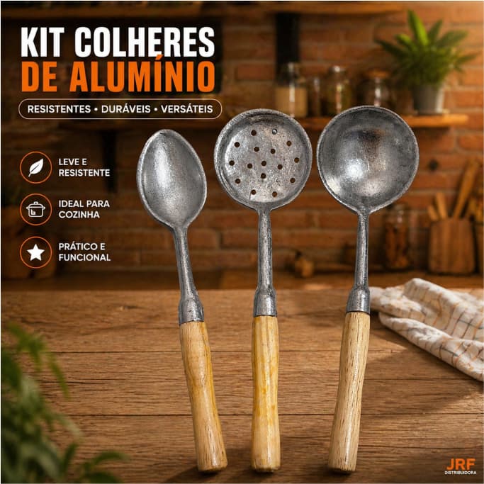 Colher Concha Escumadeira Alumínio Cabo Madeira MR Utilidades Utensílios de Cozinha