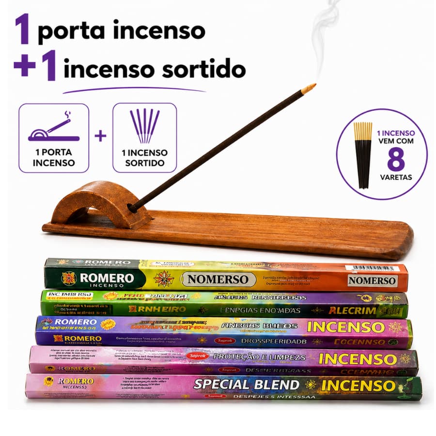 Incenso Com Suporte Madeira Natural Aromas Sortidos Special Blend 1 Caixa 8 Varetas Relaxamento
