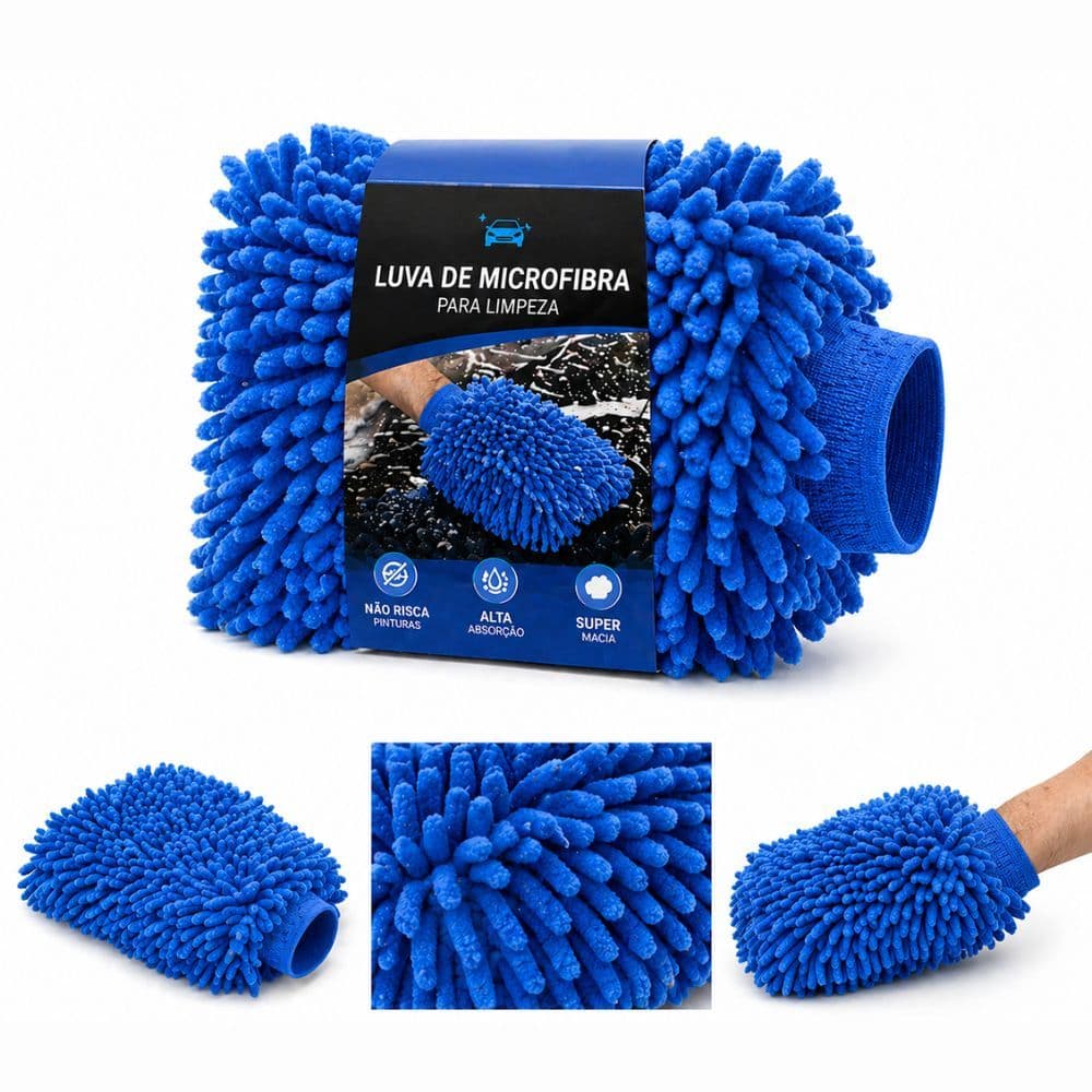 Microfibra 100% Luva Limpeza Carro Automotiva Kit 3 Lavagem Multiuso Lavar Moto Luvas Grande Carros Geral