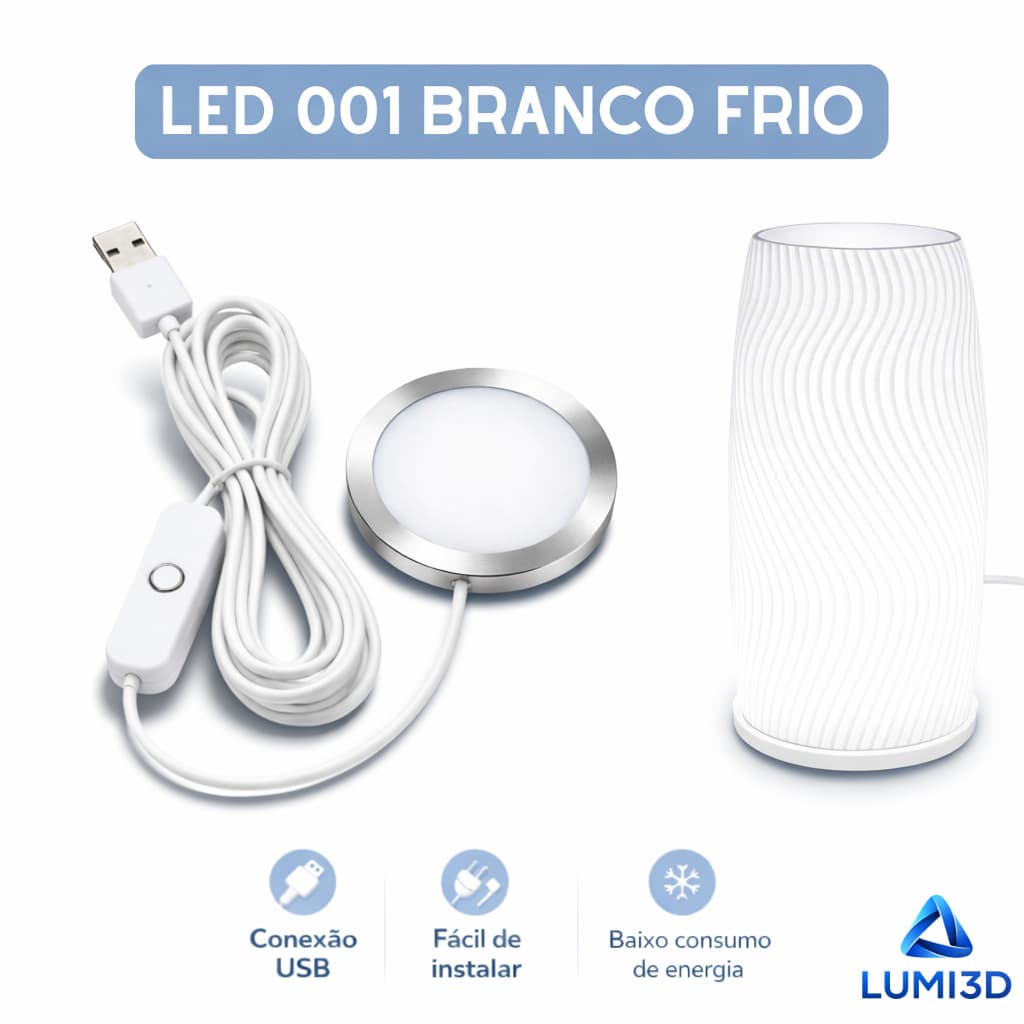 Kit LED 001 Branco Frio 2,5W USB 5V para Impressora 3D Bambu Lab Fácil Instalação DIY
