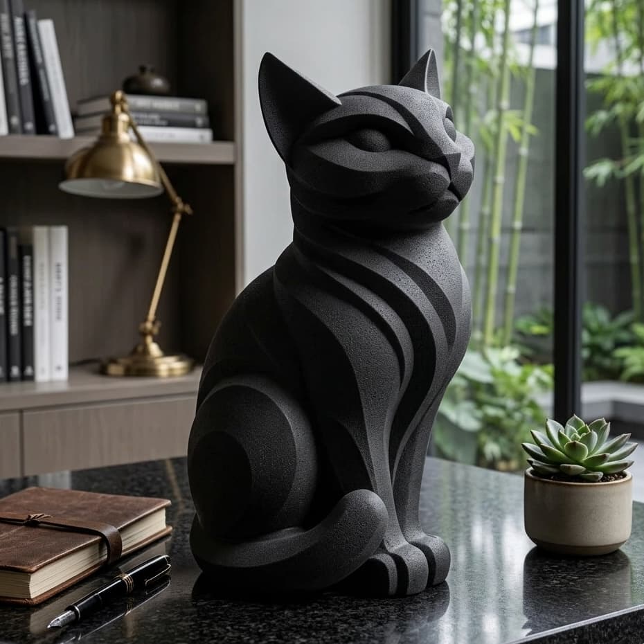 Escultura Gato Sentado Decorativa em Impressão 3D Decoração Sala