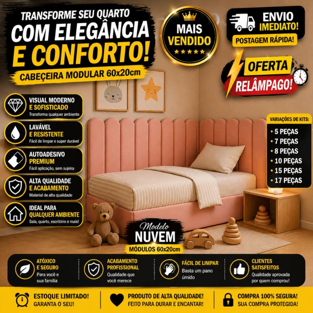 kit de cabeceiras nuvem 60x20 auto colante cama Box Casal Queem King Solterio