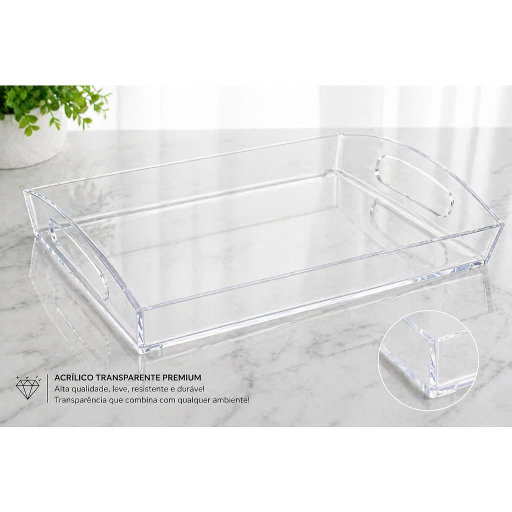 Bandeja de Acrílico Crystal Transparente Premium Organizador Multiuso para Banheiro Lavabo Decoração