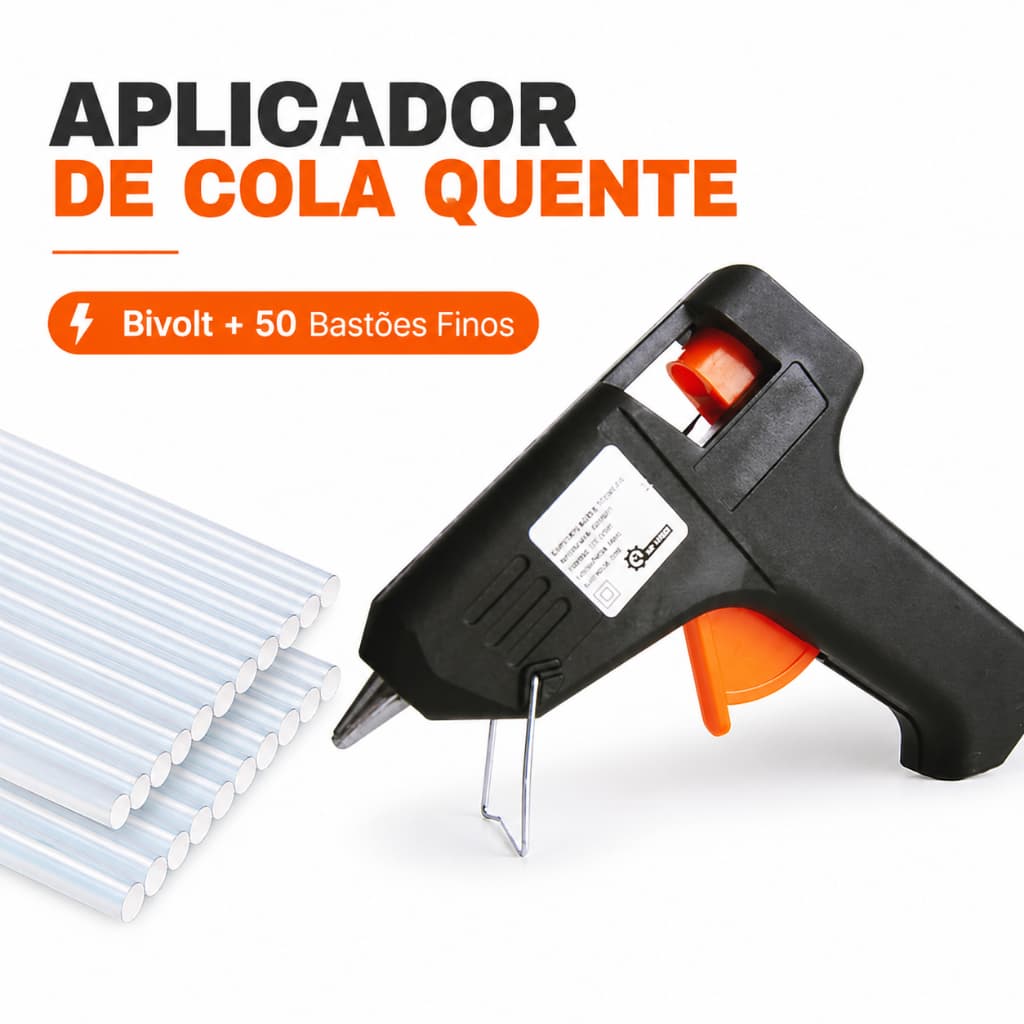 Pistola Cola Quente Pequena Bivolt + 50 Bastões Cola Fina Artesanato Escolar Reparos