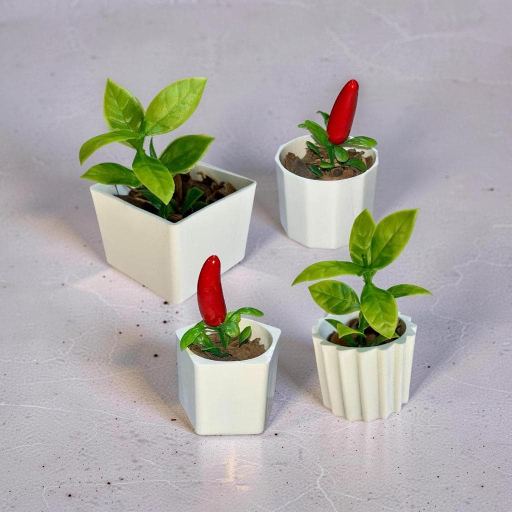 Kit 4  Vasos com Folhagem de Pimenta Artificial