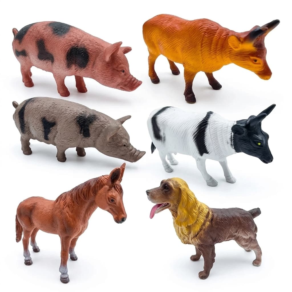 Kit Animais de Fazenda 6 Peças em Borracha Brinquedo Educativo Infantil Realista e Seguro