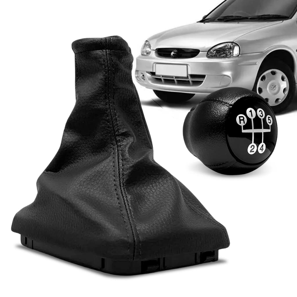 Kit Coifa Corsa + Manopla Cambio Corsa Celta Montana Astra Lente Preta