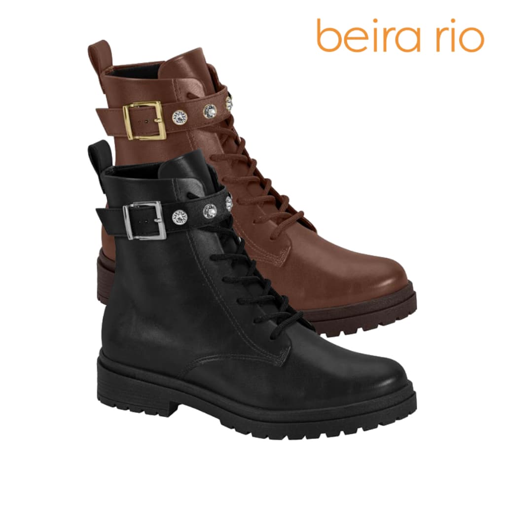 Bota Feminina Beira Rio Casual Cano Curto Estilosa Salto Grosso Baixo Fivela Confortável Original