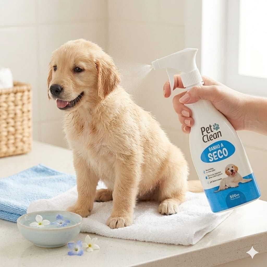 Banho a Seco Pet Clean 500ml Para Cães e Gatos Elimina Odores Limpeza Rápida Sem Enxágue