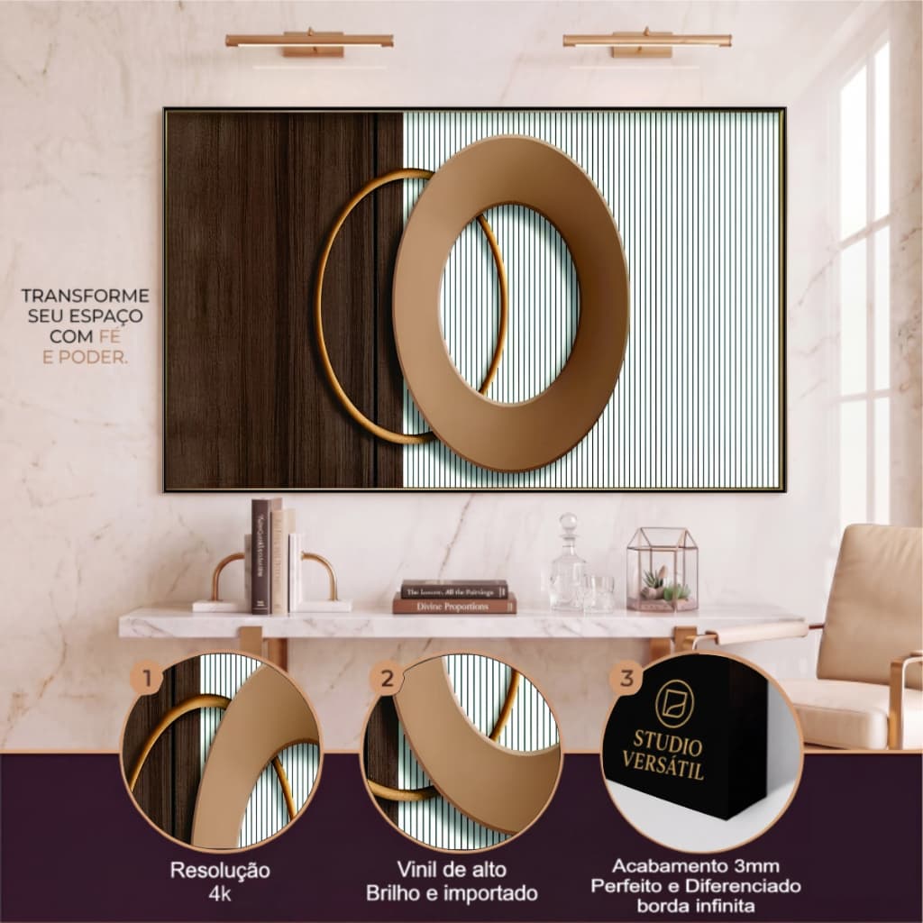 Quadro Decorativo Cristal de Luxo Branco Circulos Abstrato Geométrico Moderno Sala Quarto