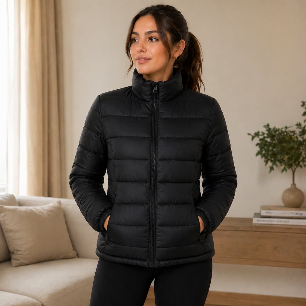 Jaqueta Puffer Feminina Impermeável Acolchoada Gola Alta Para Frio Inverno