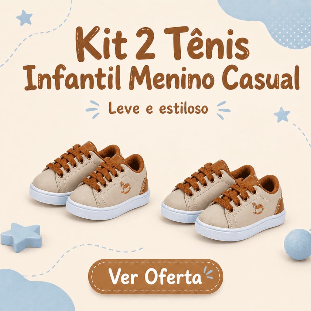 Kit 2 Tenis Infantil Menino Casual | Solado Antiderrapante,Leve e Estiloso Do 26 ao 32 | COMPRE JÁ!