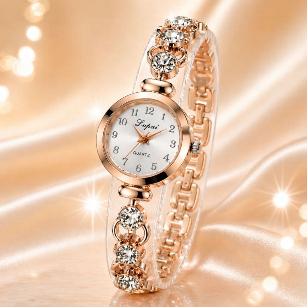 Relogio Feminino Rose Gold Luxo Elegante Pulseira Cristal Quartzo Delicado