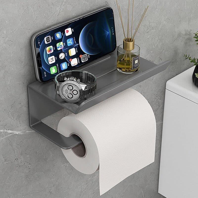 Porta Papel Higiênico Inox Suporte Parede Banheiro Apoio Celular Moderno