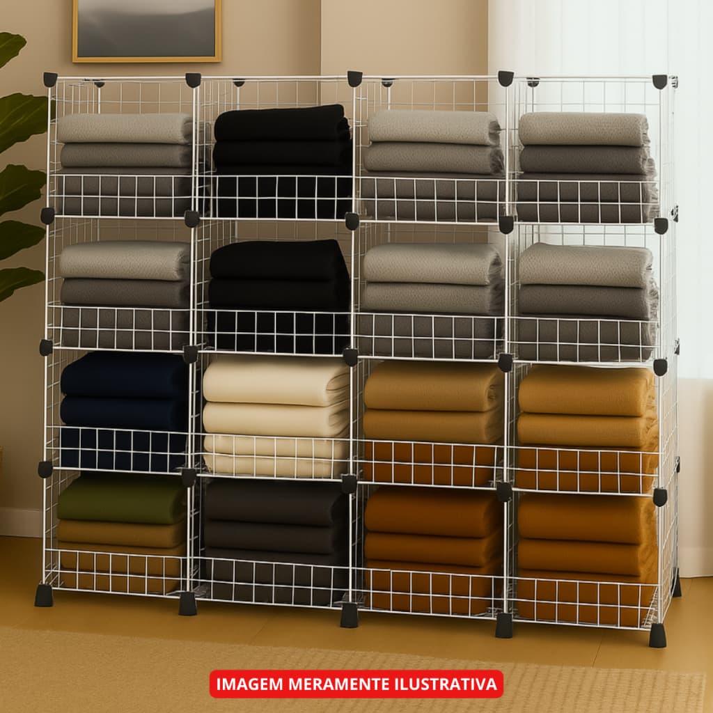 Estante Aramada 16 Nichos com Aparador Modular Multiuso Organização Quarto e Escritório