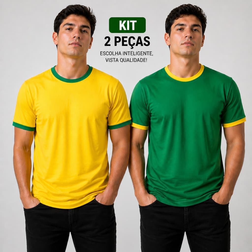 KIT 02 Camiseta Masculina Brasil para personalização Lisa Básica 100% Algodão