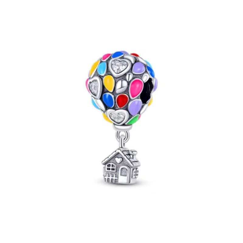 Berloque Cravejado Balão Up Altas Aventuras Prata Pura 925 Legítima Luxo Presente Joia Separador Charm