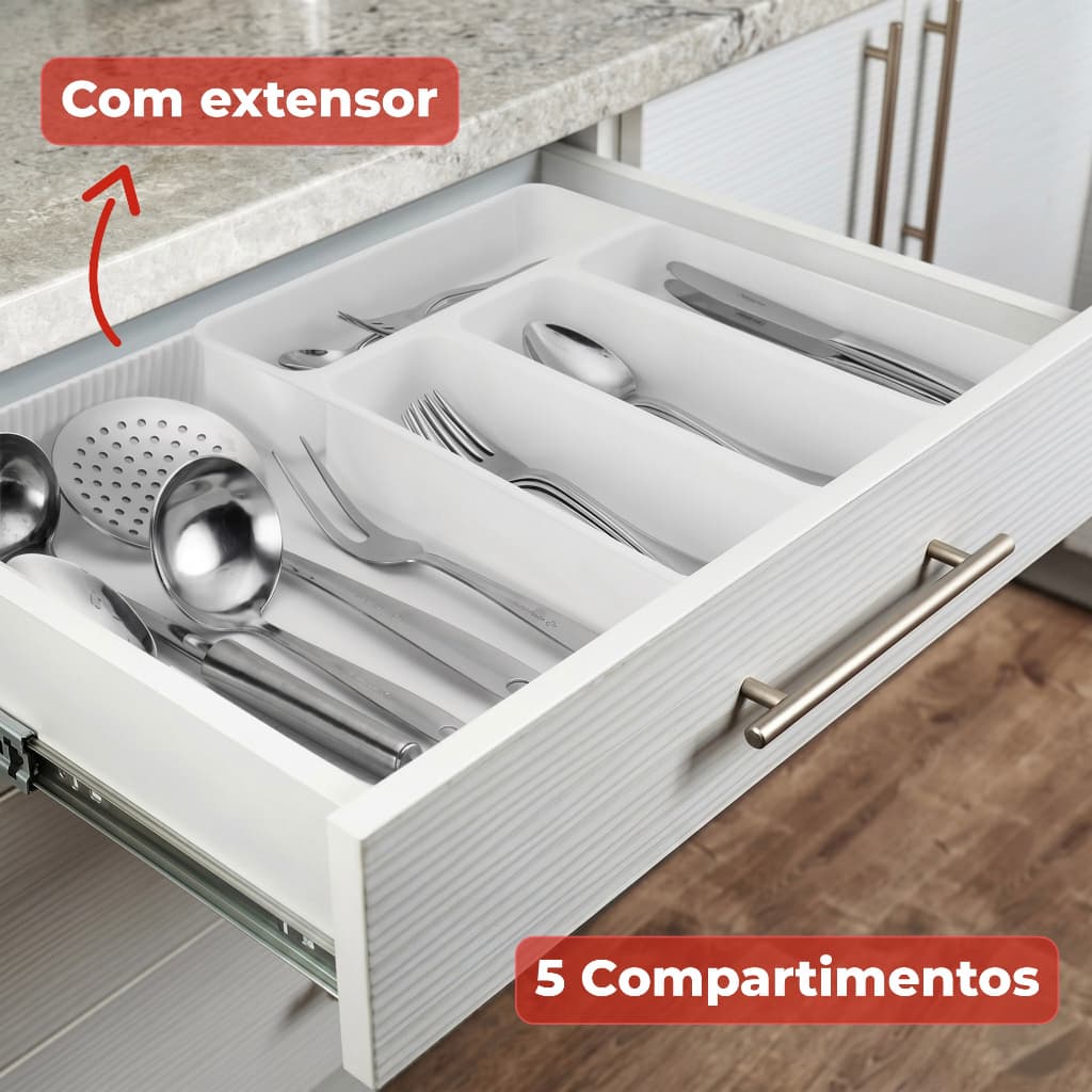 Organizador De Gaveta com Extensor Ajustável Porta Talheres Utensílios Cozinha Multiuso Arthi