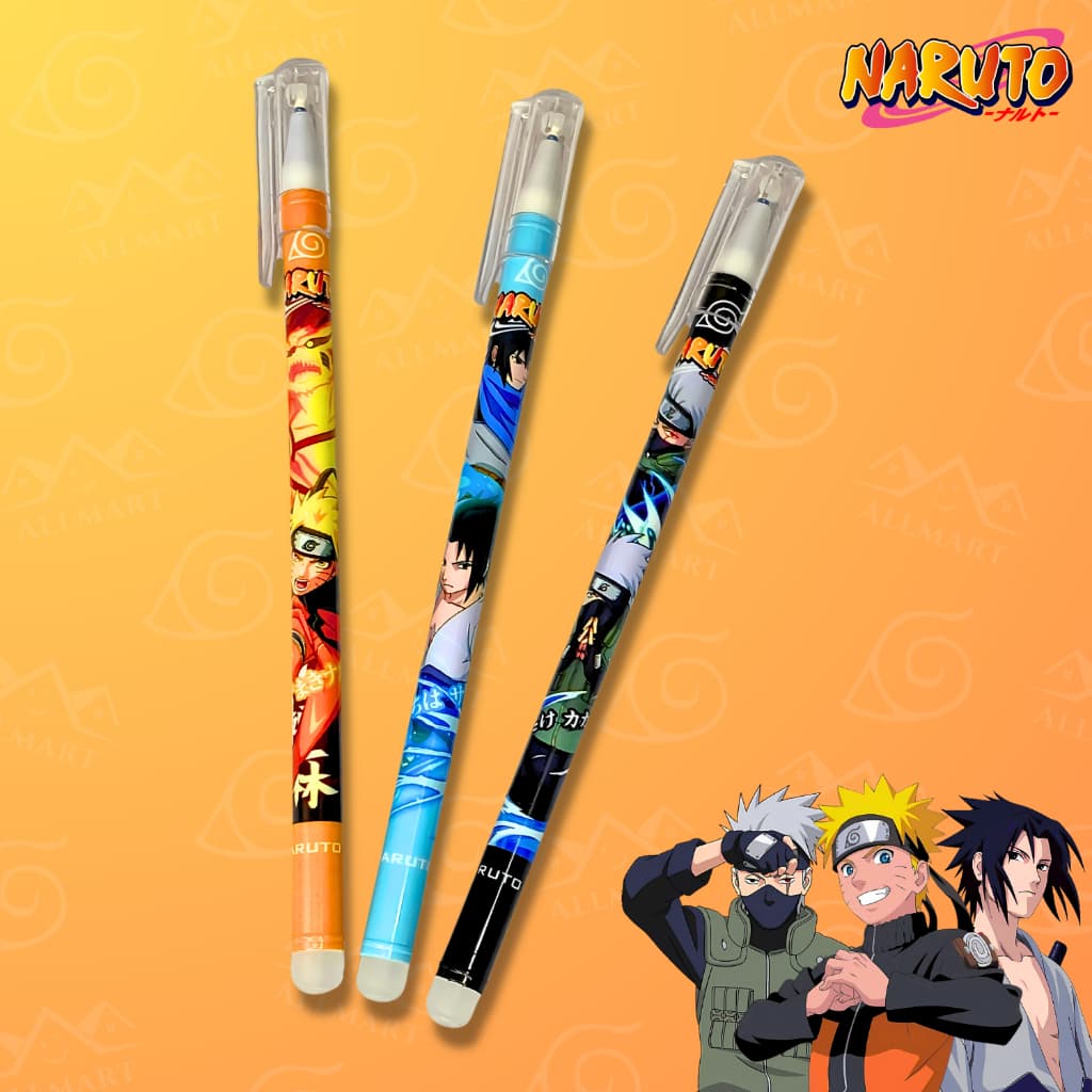 Caneta de Gel Apagável Naruto - 0.5mm - Tinta Azul - Naruto, Sasuke, Kakashi