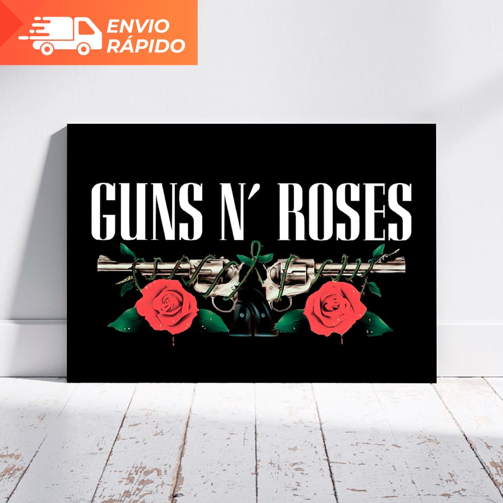Quadro Decorativo Guns N Roses MDF Adesivado Rock Poster Fita Dupla Face para Sala Quarto Estúdio