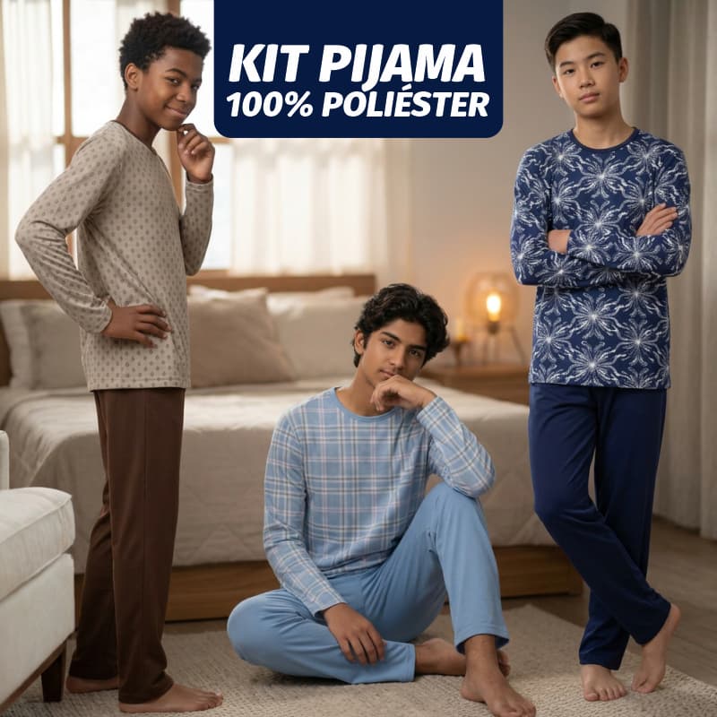 Kit Pijama Infantil Menino Inverno Tamanho 2 ao 16 anos Roupa de Dormir Juvenil Manga Longa