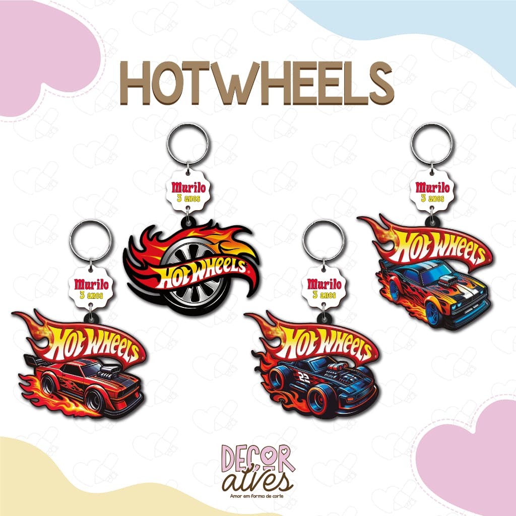 HOTWHEELS - Chaveiro Personalizado MDF brilhoso Lembrancinha infantil