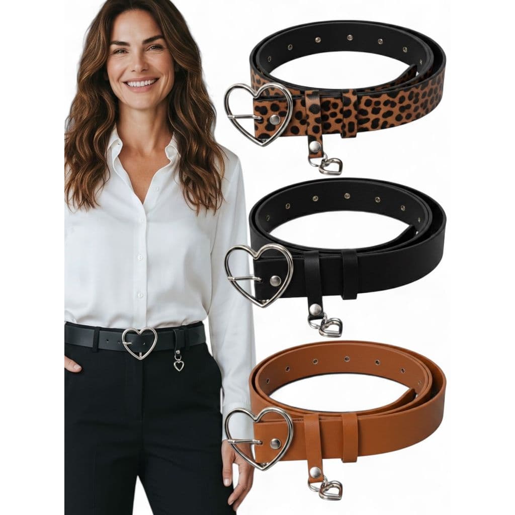 Cinto Feminino Elegante Da Moda Pingente Coração Couro Sintético Resistente Ajustável - Elisa