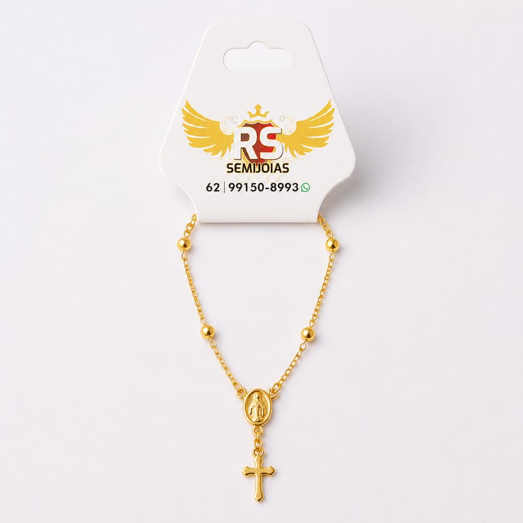 Pulseira Infantil Religiosa Nossa Senhora Delicada Feminina Semi-Joia Folheado Presente