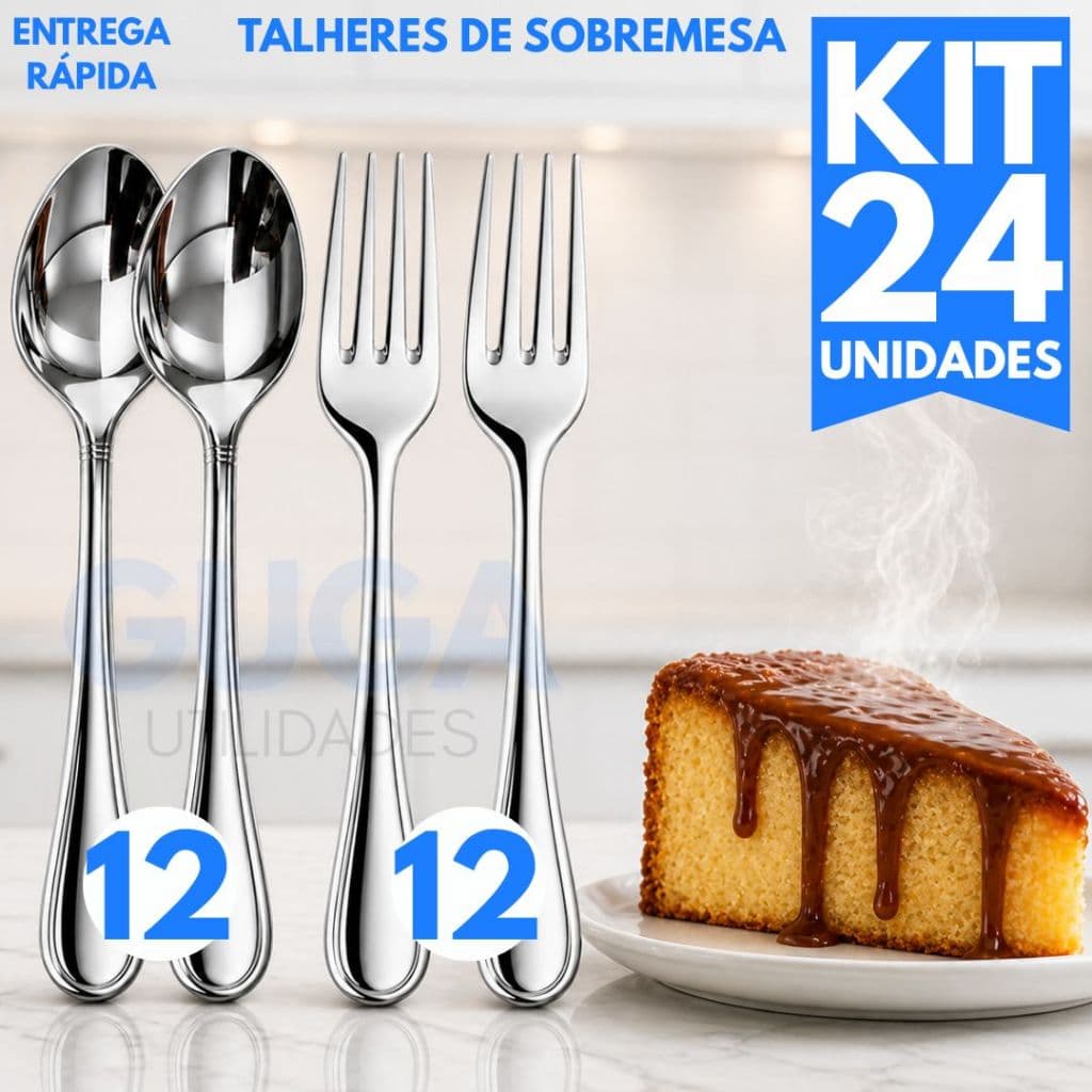 Jogo 12/24/36/48/72 Talheres  Peças Aço Inox - Garfos De Sobremesa e  Colheres de Sobremesa