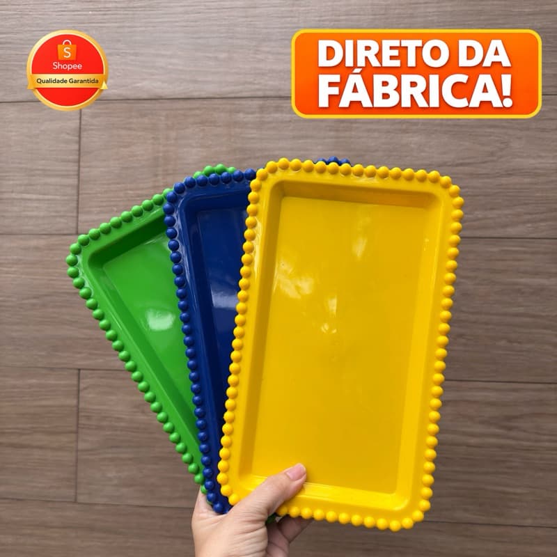 KIT • 2 Bandejas Retangular Plástica com Bordas de Bolinhas
