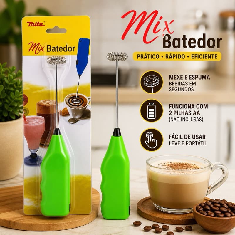 Misturador Mixer Batedor Elétrico Portátil - Trita Mix | Espumador de Bebidas
