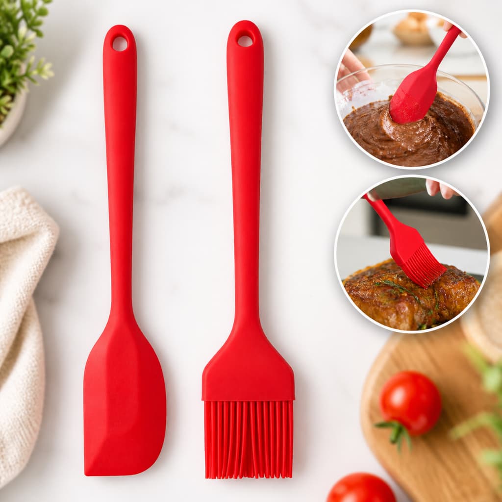Kit Espátula Abaulada + Pincel Culinário Silicone Linha Premium