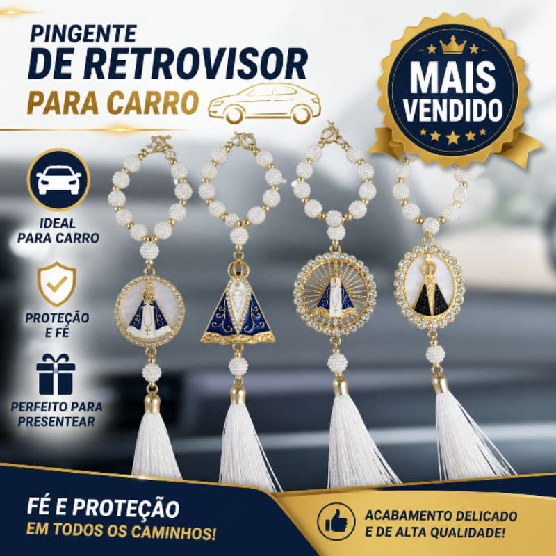 Pingente Nossa Senhora Aparecida para Carro Terço Decorativo Luxo Proteção Fé com Tassel