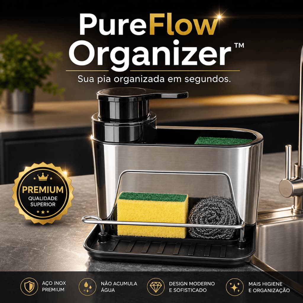 Organizador de Pia Cozinha Inox Dispenser Detergente + Porta Esponja + O Segredo das Cozinhas Sempre Organizadasa