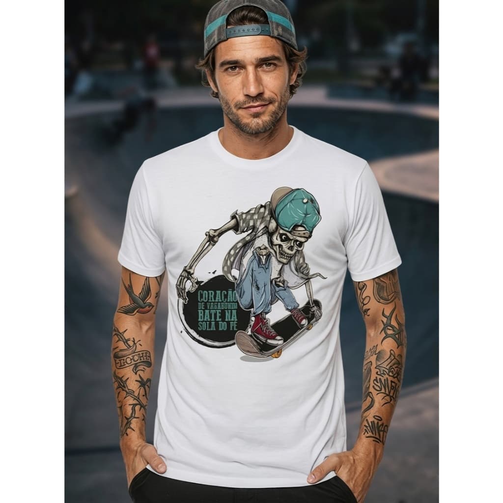 Camiseta Camisa Skate Caveira Frase Charlie Brown Moda Masculina Skatista Moda Sk8