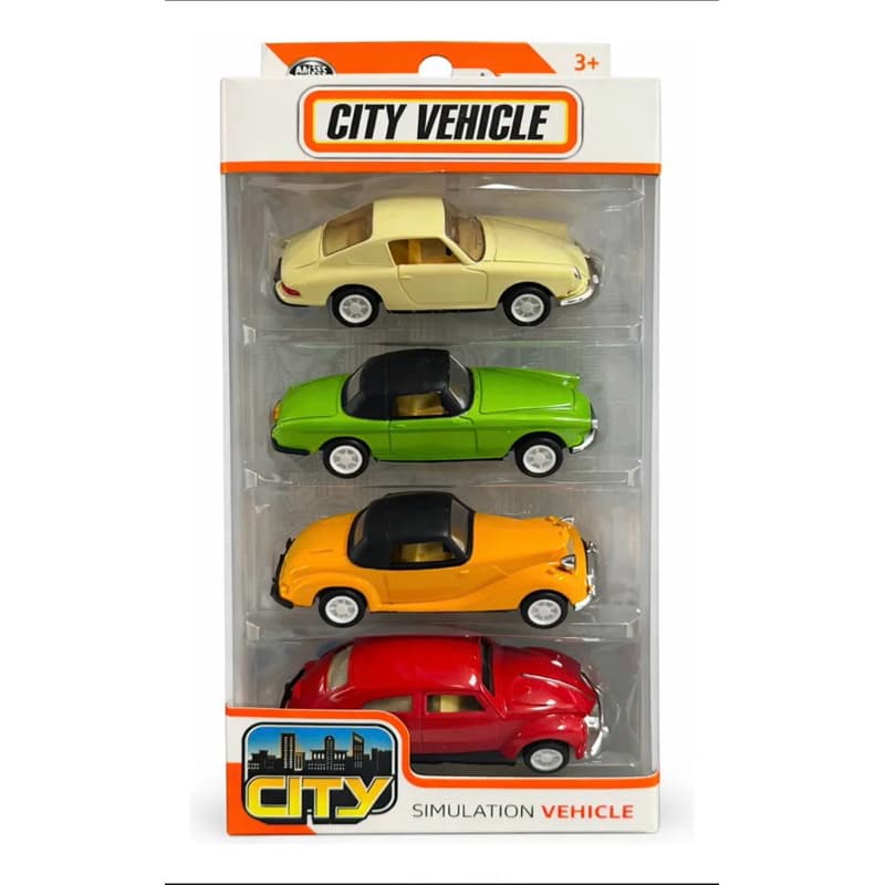 Kit Mini Carros City Vehicle 4 Unid - Brinquedo Colecionável