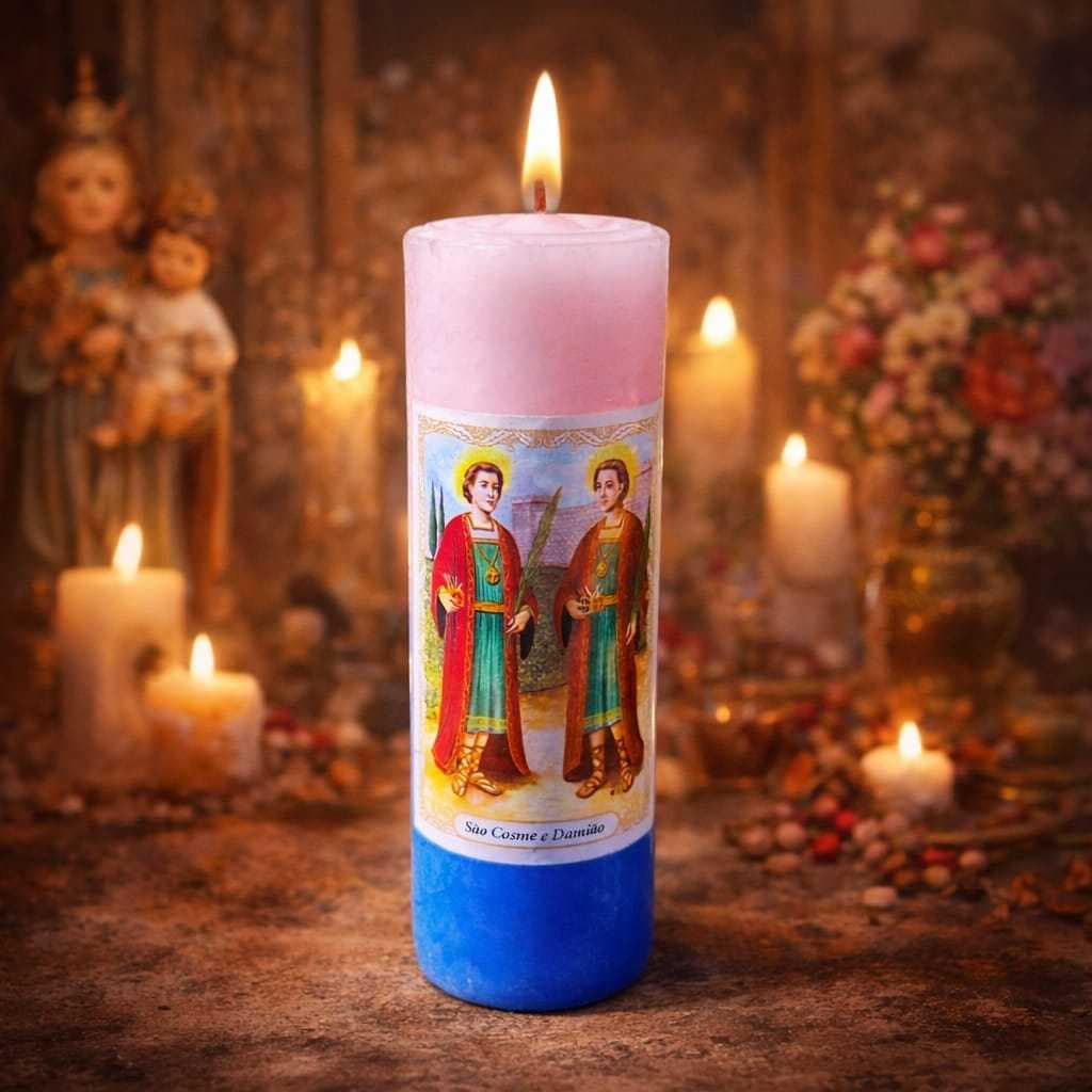 1 Vela Orixás Cosme e Damião 7 Dias Umbanda Candomblé Velas Coloridas 100% Parafina Pura