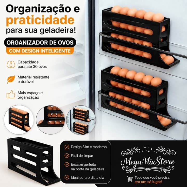 Porta Ovos Dispenser Organizador De Geladeira 4 Andares Cor Preto Arqplast  26025PM