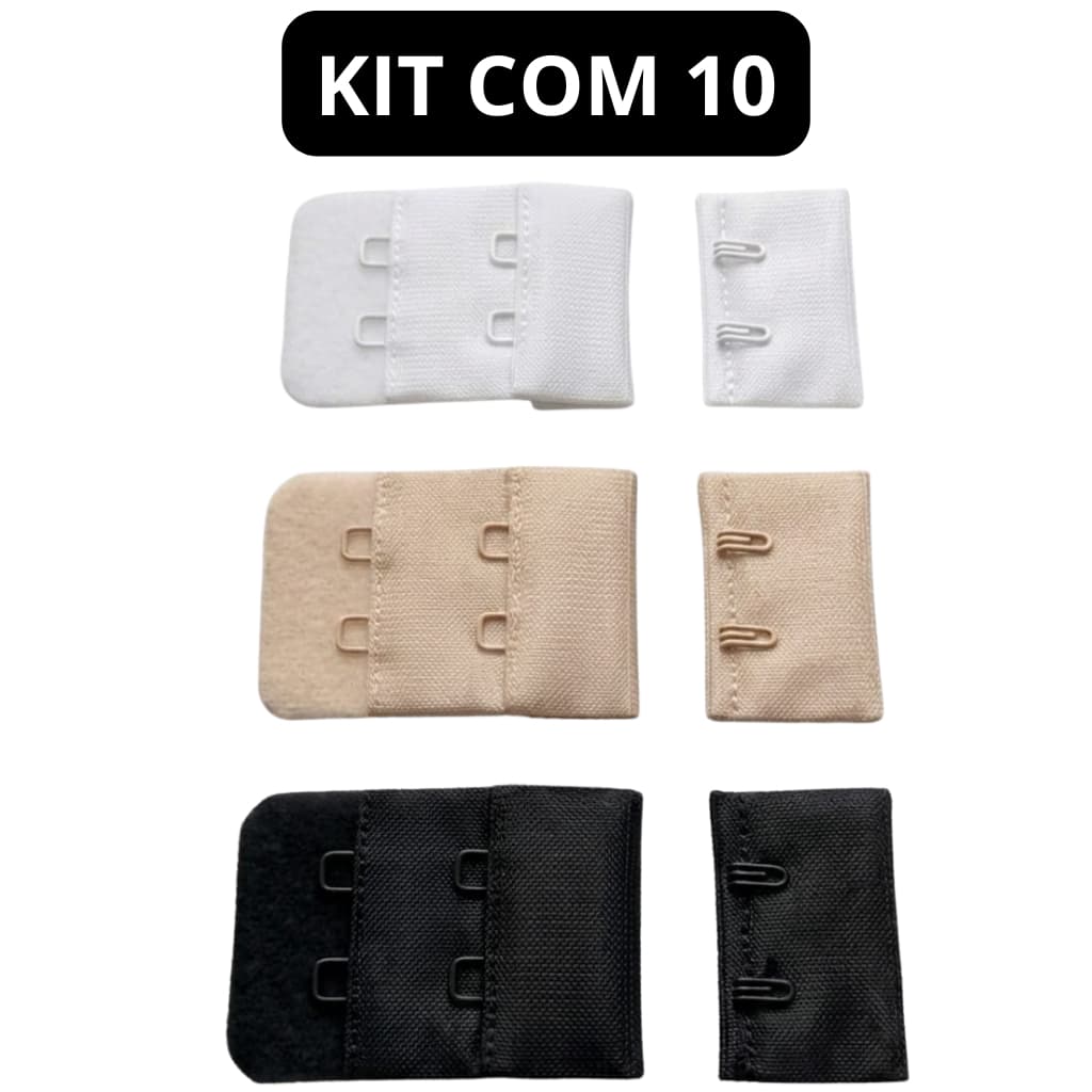 kit com 10 extensores colchete para sutiã com fileira dupla prolongador nude, preto e branco