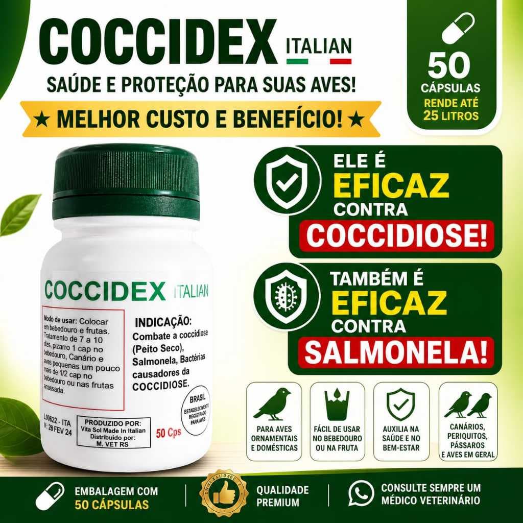 COCCIDEX ITALIANO 50CPS OU 30CPS VITAMÍNICO COMPLEMENTAR PROMOÇÃO ENVIO IMEDIATO