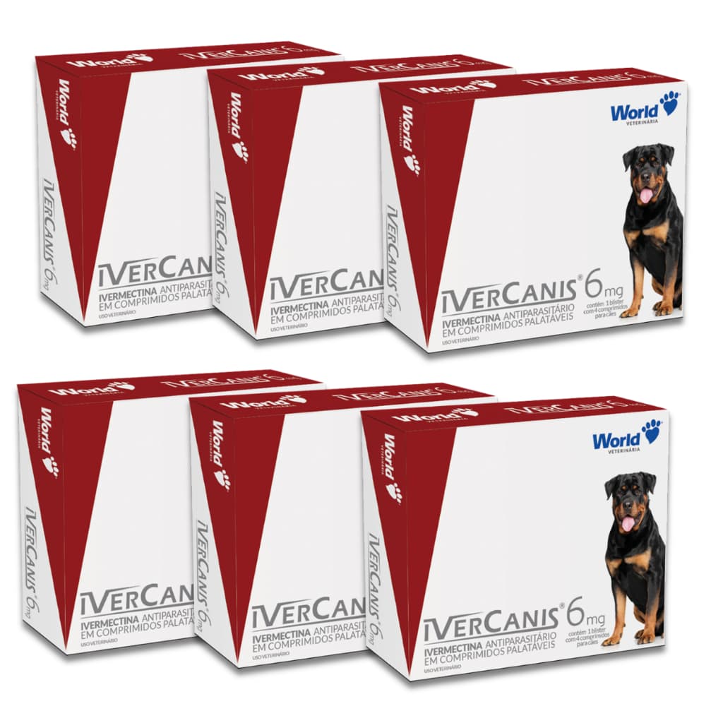 Kit Com 6 Ivercanis 6mg Display 12X04 Comprimidos Combate Carrapato Pulga Remédio Cães Cachorro
