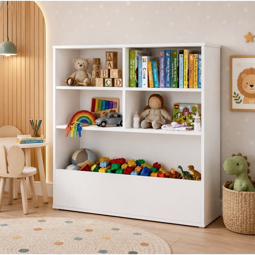 Organizador de Brinquedos MDP Infantil Estante Nichos Madeira Multiuso Quarto Bebê Criança Brinquedoteca