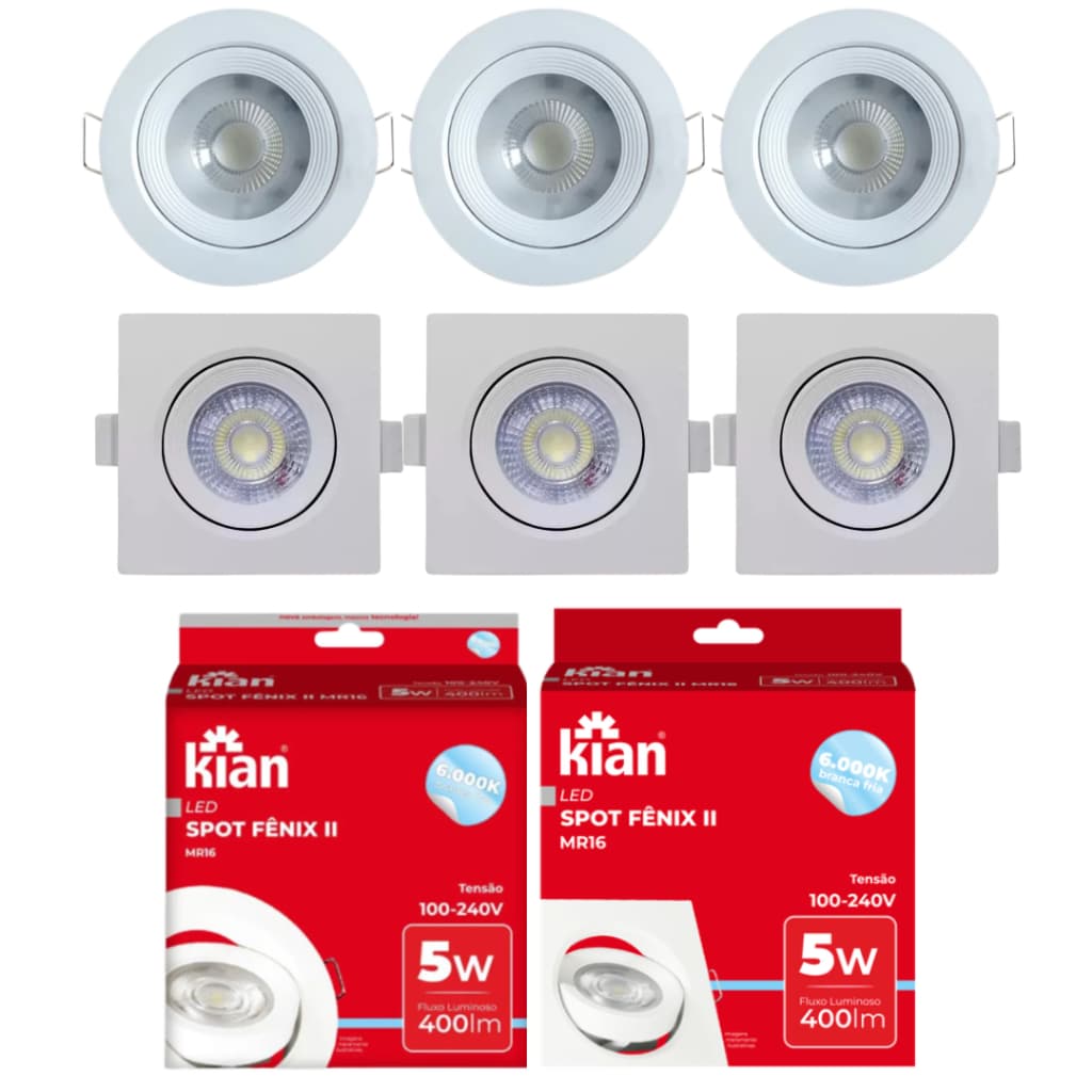 Kit 3 Spot Led 5W Branco Frio 6500k/Branco Morno 3000k Bivolt Economico P/ Gesso, Sanca, Teto