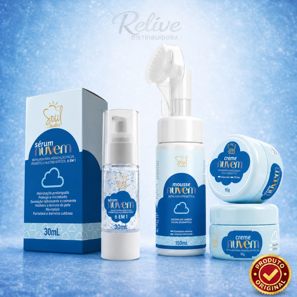Nuvem Skincare Limpeza Facial SOUL COSMETICOS Mousse Sérum Creme Hidratante Anti Acne Clareador Pele