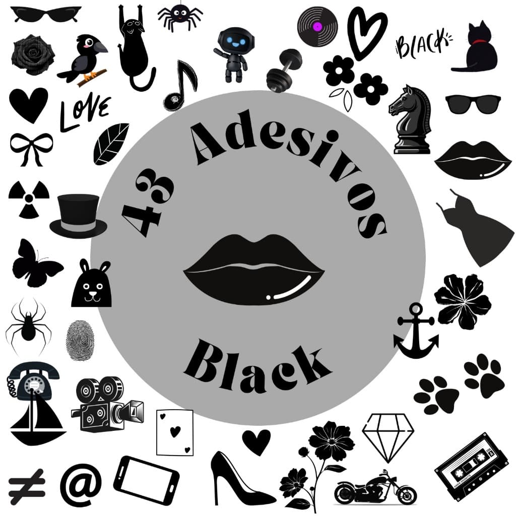 Kit 43 Adesivos All Black caderno, planner, agenda, copo, garrafa, à prova d'água.